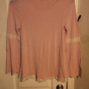 Women's Lace-Trim Long Sleeve Top - Dusty Rose